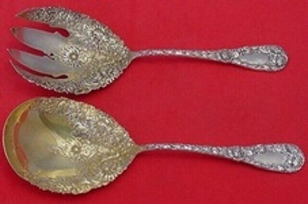 Chrysanthemum by Durgin Sterling Silver Salad Serving Set GW Round Fork 9 1/4"