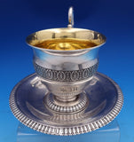 French Sterling Silver Cup and Saucer 2pc GW Winged Cherub Applied Border #8422