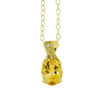 14k Yellow Gold Oval Genuine Natural Citrine Pendant with Diamonds (#J512)