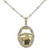 14k White Yellow Gold Locket w/18" 14k White Gold Chain Yellow Gold Beads #J7354