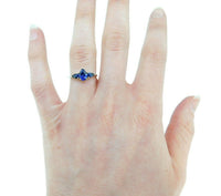 14k White Gold 1.49 Carat TW Blue Genuine Natural Sapphire 3 Stone Ring (#J555)