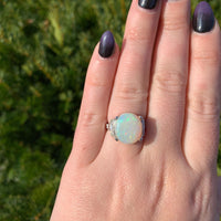 18k White Gold Large 6.88 Carat Genuine Australian Opal Diamond Ring (#J7009)