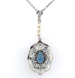 10k White Gold Filigree Art Deco Pendant with Original Paperclip Chain (#J6201)