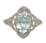 14k White Gold Filigree Ring with 1.69ct Genuine Natural Aquamarine (#J7206)