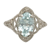 14k White Gold Filigree Ring with 1.69ct Genuine Natural Aquamarine (#J7206)