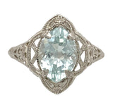 14k White Gold Filigree Ring with 1.69ct Genuine Natural Aquamarine (#J7206)