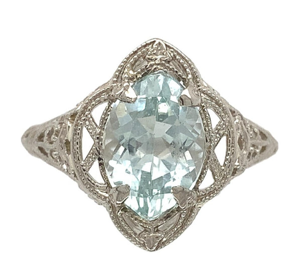 14k White Gold Filigree Ring with 1.69ct Genuine Natural Aquamarine (#J7206)