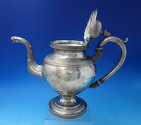 John McMullin Coin Silver Coffee Pot Acorn Finial Eagle Beak and Hearts (#5701)