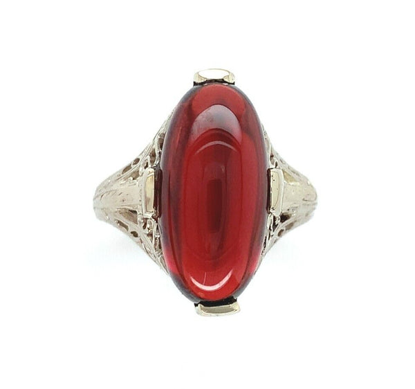 14k Gold Filigree Ring with 7.70 Carat Cabochon Genuine Natural Garnet (#J6459)