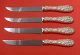 Rose by Stieff Sterling Silver Steak Knife Set 4pc Large Texas Sized Custom