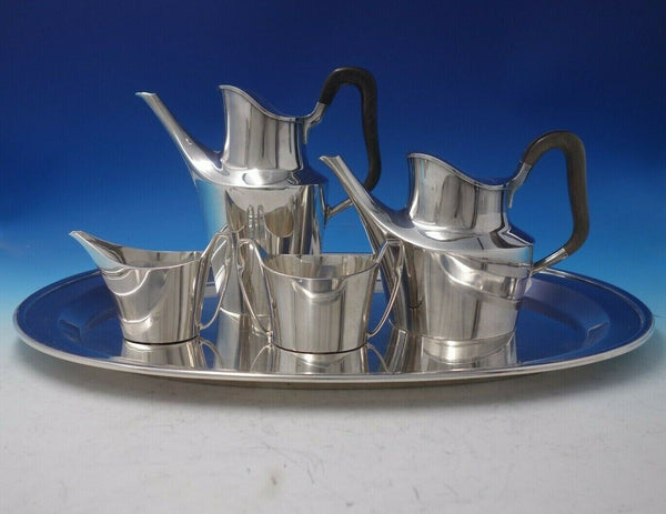 Charlotte by Hans Hansen Danish Sterling Silver Tea Set 4pc with Tray (#5190)