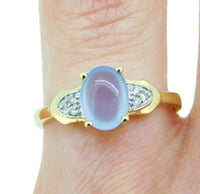 14k Yellow Gold Oval Genuine Natural Chalcedony Ring with Diamonds (#J2644)