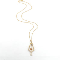 10k Yellow Gold Victorian Diamond and Pearl Lavaliere Pendant Jewelry (#J1092)