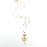 10k Yellow Gold Victorian Diamond and Pearl Lavaliere Pendant Jewelry (#J1092)