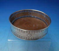 English Silverplate Champagne Coaster Swags of Flowers Wood Base 4 3/4" (#5862)