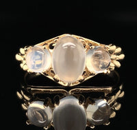 14k Yellow Gold Three-Stone Genuine Natural Moonstone Ring Size 6 (#J6926)