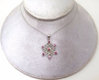 14k Gold Pink Genuine Natural Sapphire Snowflake Pendant (#J229)