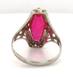 Art Deco 12k Gold Filigree Synthetic Lab-Created Ruby Ring Size 6.25 (#J7506)