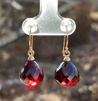 14k Gold 37.18 Carat TW Briolette Genuine Natural Garnet Drop Earrings (#J7129)