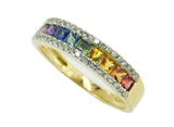 14k Yellow Gold Genuine Natural Rainbow Sapphire and Diamond Ring Band (#J4630)