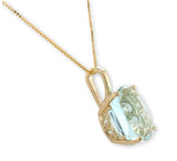 14k Yellow Gold 6.78 Carat Antique Cushion Cut Genuine Aquamarine Pendant #J6730