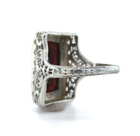 18k White Gold Filigree Genuine Natural Hard Stone Agate Cameo Ring (#J6215)