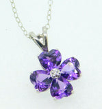 14k Gold Pendant with Heart Shaped Genuine Natural Amethysts and Diamond #J4186