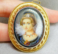 18k Hand Painted Genuine Natural Diamond Portrait Pin Pendant (#J5014)