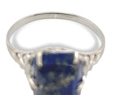 10k White Gold Genuine Natural Lapis Filigree Ring Size 7 Jewelry (#J7368)