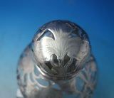 Alvin Glass Dresser Jar w/ Sterling Silver Overlay Floral #3109 6" x 5" (#5940)