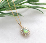 14k Yellow Gold .67ct Australian Genuine Opal Pendant w/ Diamond Halo (#J7427)
