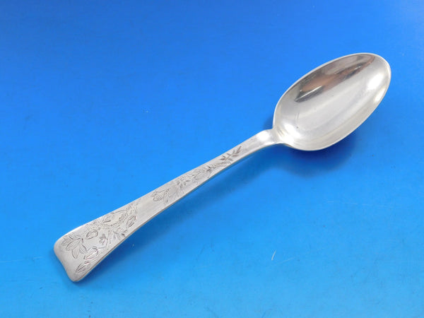Lap Over Acid Etched by Tiffany Sterling Silver Place Soup Spoon Flowers 7" #2