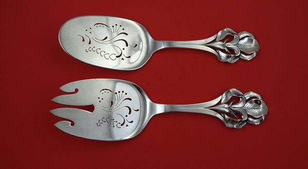 Iris Sorensen Sterling Silver Fish Serving Set w/ large Iris handles 2-pc  9"