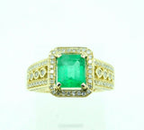 10k Yellow Gold 1.62ct Genuine Natural Emerald and Diamond Ring (#J2604)