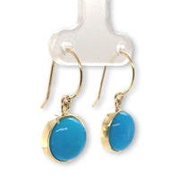 14k Gold 7.18 Carat TW Ithaca Peak Blue Genuine Turquoise Drop Earrings (#J7139)