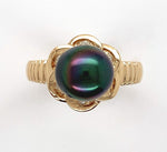 18k Yellow Gold Tahitian Black Pearl Ring with Diamonds (#J6340)