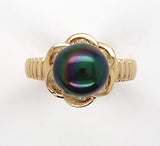 18k Yellow Gold Tahitian Black Pearl Ring with Diamonds (#J6340)