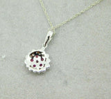14k White Gold Genuine Natural Ruby and Diamond Round Halo Pendant (#J5088)