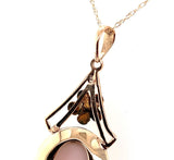 9k Rose Yellow Gold Genuine Natural Coral/Shell Cameo Pendant Necklace (#J5784)