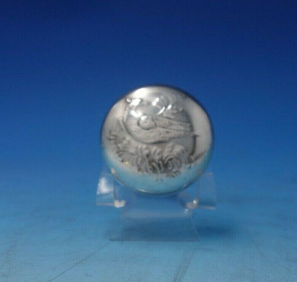 Italian .800 Silver Pill Box with Bird and Foliage #008 5/8" x 2" c.1960 (#5396)