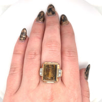 10k Yellow Gold Genuine Natural Tiger's Eye Cameo Men's Ring w/Diamonds (#J5891)