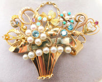 14k Yellow Gold Stick Pin Collection Flower Basket Brooch (#J644)