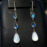 14k Gold Pair of Genuine Natural Moonstone Dangle Briolette Earrings (#J6707)