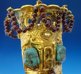 Asian Silver Gilt Tussie Mussie Posey Posy Holder w/ Garnets Turquoise (#J1244)