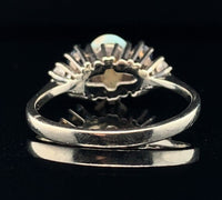 14k White Gold Genuine Natural Opal Ring with Diamonds and Sapphires (#J5948)