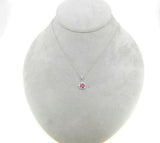 14k White Gold Genuine Natural Ruby and Diamond Round Halo Pendant (#J5088)