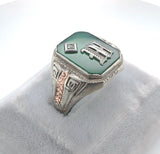 10k Gold Green Genuine Natural Onyx / Chrysoprase Men's Ring with Mono (#J6217)