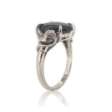 12k White Gold Genuine Natural Black Star Sapphire and Diamond Ring (#J7004)