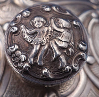 Louis XV Sterling Silver Powder Puff Vanity Base Cupids c1890 Rare Huge (#8376)