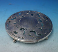 National Silver Co Glass Trivet Plate w/Sterling Silver Overlay Footed 7" #5495